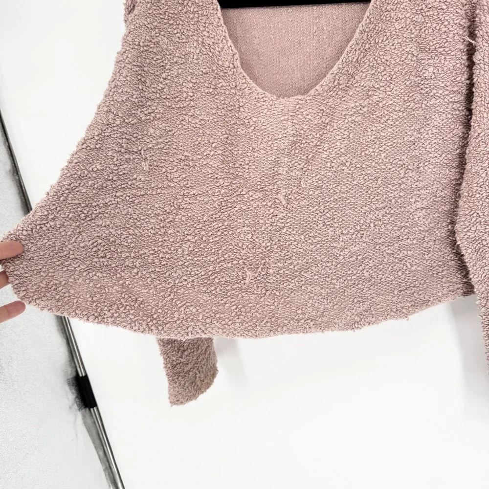 Free People Popcorn Pullover V-Neck Boxy Sweater In Mauve Pink Sz XS Boho Casual